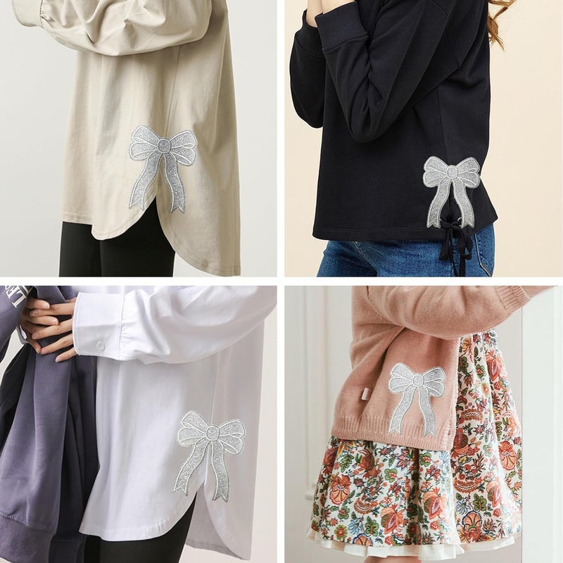 CY Iron On Patches Glitter 5Pcs Sweatshirt Side Bow Embroidered Patch Cute Sequin Applique Sew On Fabric Shiny DIY Decorative Accessories Lovely for Girls Women Clothes Backpacks Jackets,Silver - Image 2